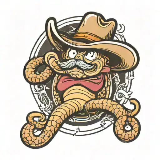 Cartoon Stomach With Large Intestine As Lasso Wearing A Cowboy Hat