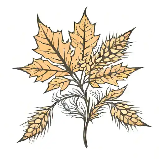 Maple Leaf With Head Of Wheat In The Middle