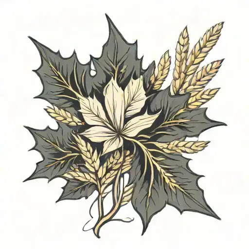 Maple Leaf With Wheat As The Viens
