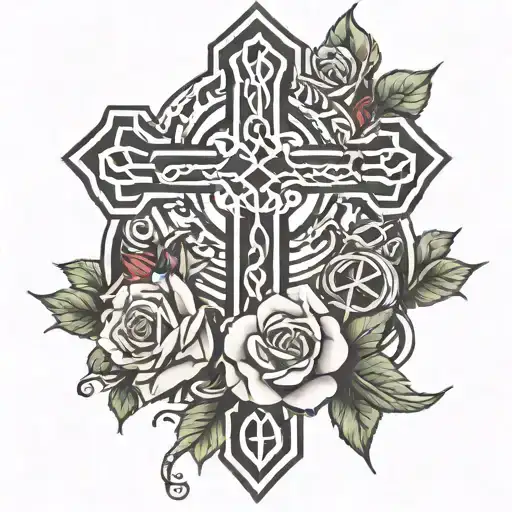 Celtic Cross With Roses And Chains Wrapped