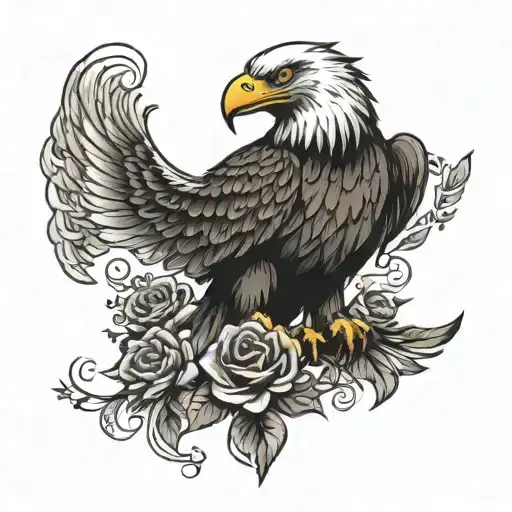 Eagle On One Side With Three Lions Opposite And A Rose In The Middle