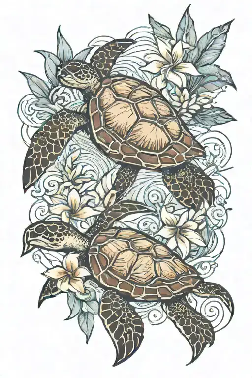 Sea Turtles And Plumerias Beach Sea Life