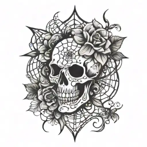 Spiderweb Cute Skull Flower