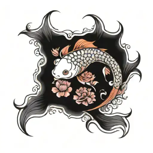 Koi Fish And Ornamental Flower