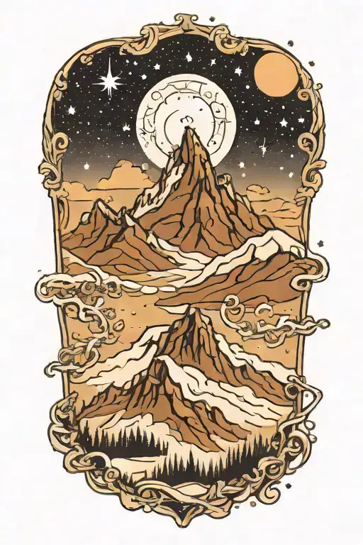 Snowy Mountain With Saggitatius Constellation Intertwined