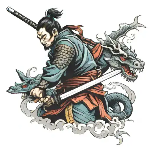 Samurai Warrior Holding Katana With Dragon Handle