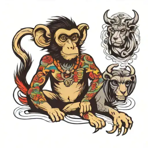 Monkey With A Dog And A Goat