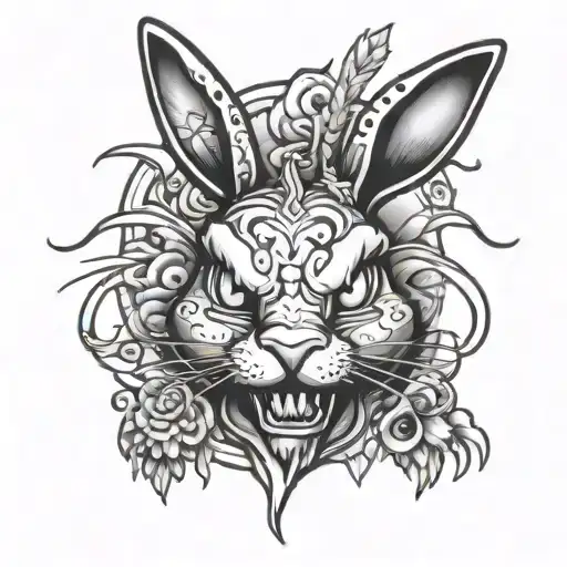 Evil Bunny Smiling Black And White Tattooflash