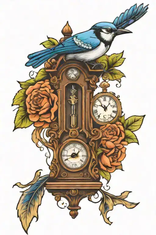Grandfather Clock With Blue Jay On Top