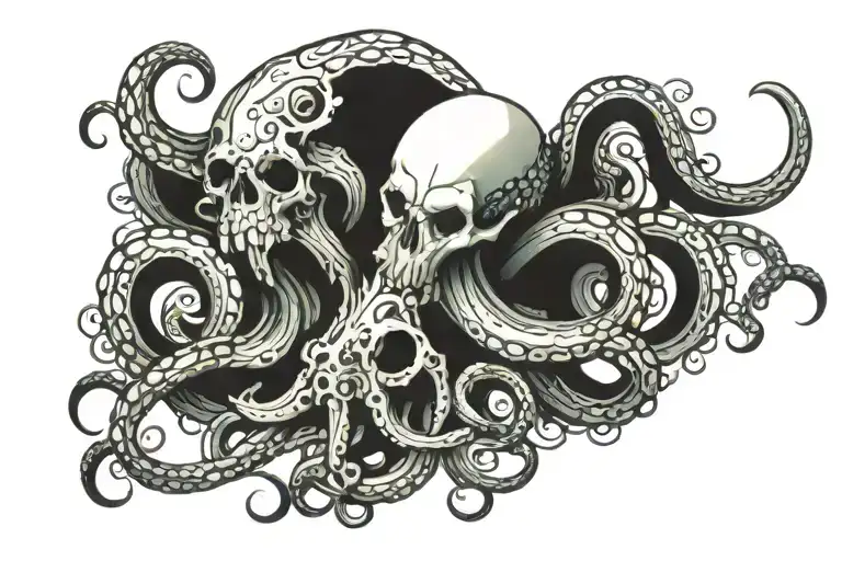 Kraken Whit Skulls
