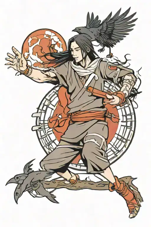 Itachi Moon Pose On Wrist With Crows Going Up The Forearm