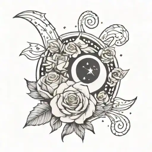 2 Virgo Constellation 1 Cancer Constellation 1 Rose And A Crescent Moon