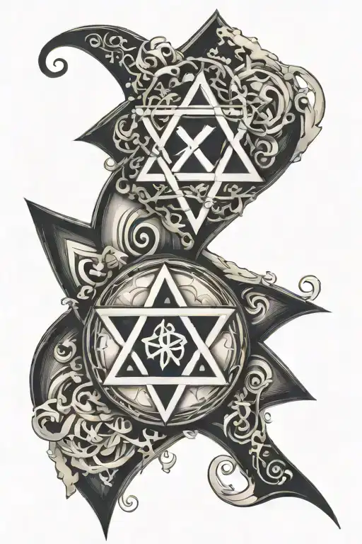 Combination Of Yin And Yang With The Star Of David And The Cross