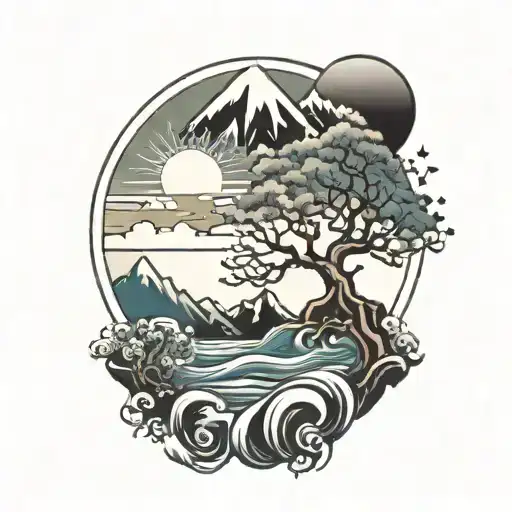 Coordinate Mountain Sea Tree Sun