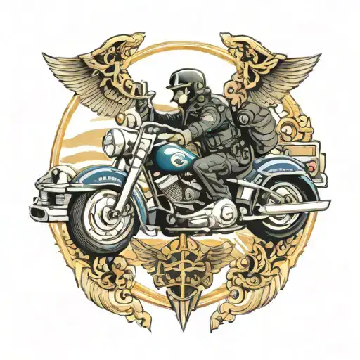 Police And Marine Riding Harley's With A Japanese And Masonic Emblem On Each Motorcycle
