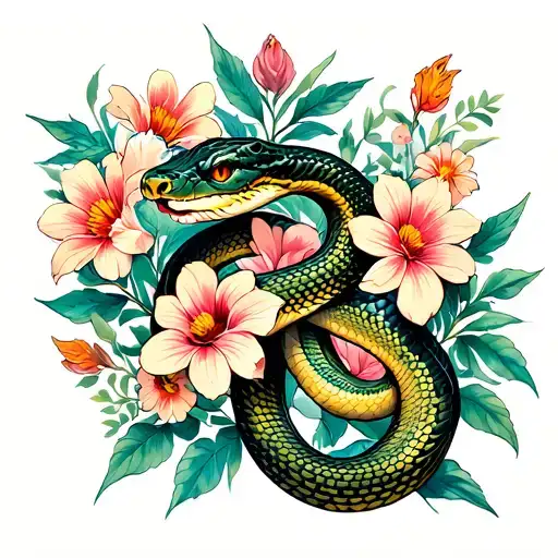 Snake And Flowers