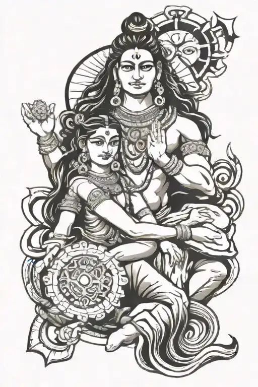 Lord Shiva And Shakti With 7 Chakra
