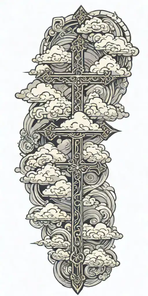 3 Bar Cross Over Clouds Surrounding Them