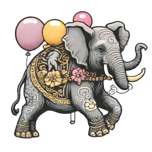 Elephant And Pig Holding Balloon Flying