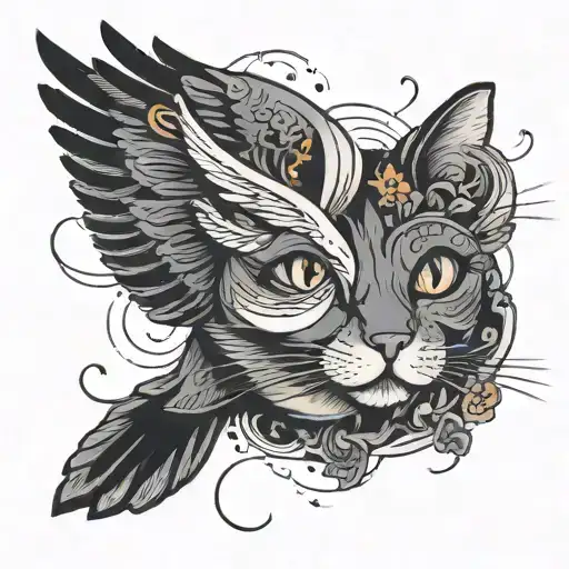 A Cat Looking Up At A Flying Crow