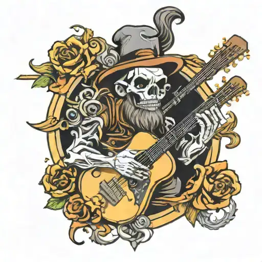 Skull With Beard Playing Guitar