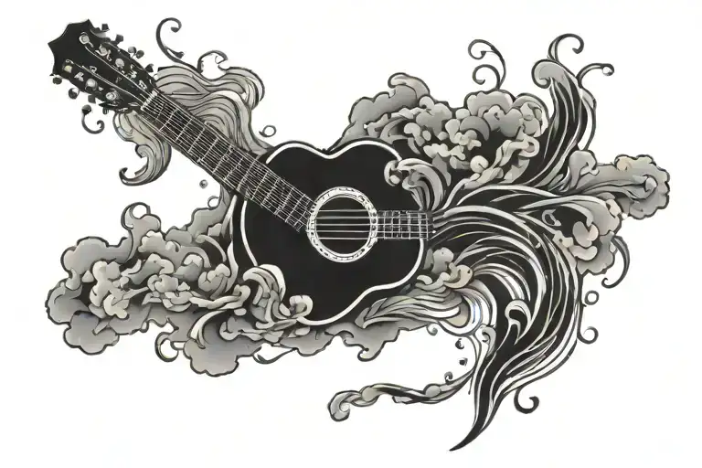 Acoustic Guitar Surrounded My Rain Strom Clouds Black