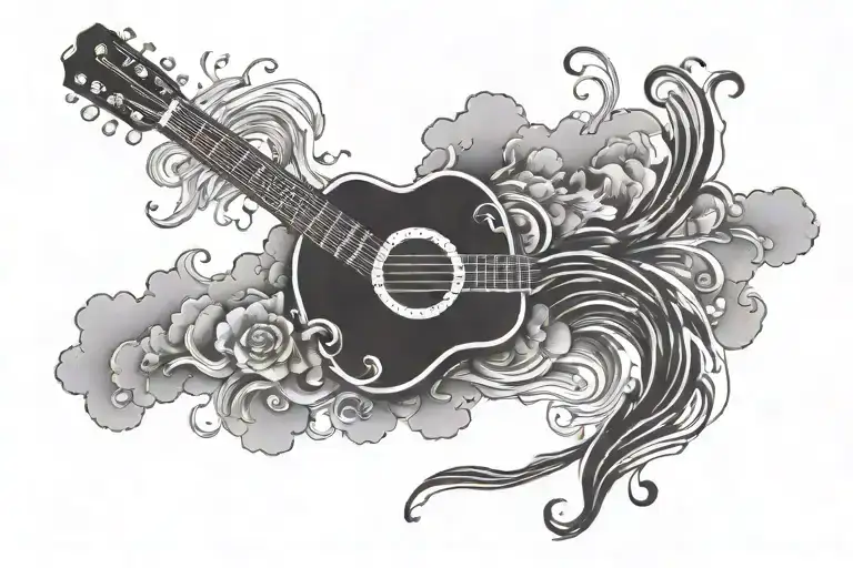 Acoustic Guitar Surrounded My Rain Strom Clouds Black
