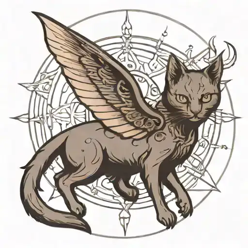 Demonic Black Cat With Wings In A Moon Sigil