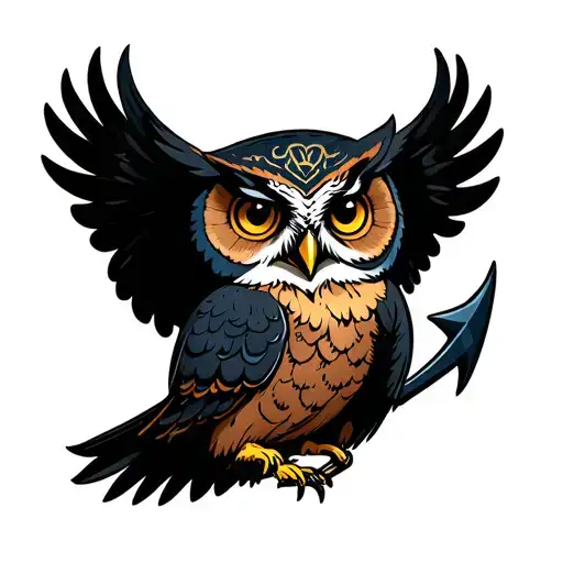 Owl And Navy Anchor Intertwined Within