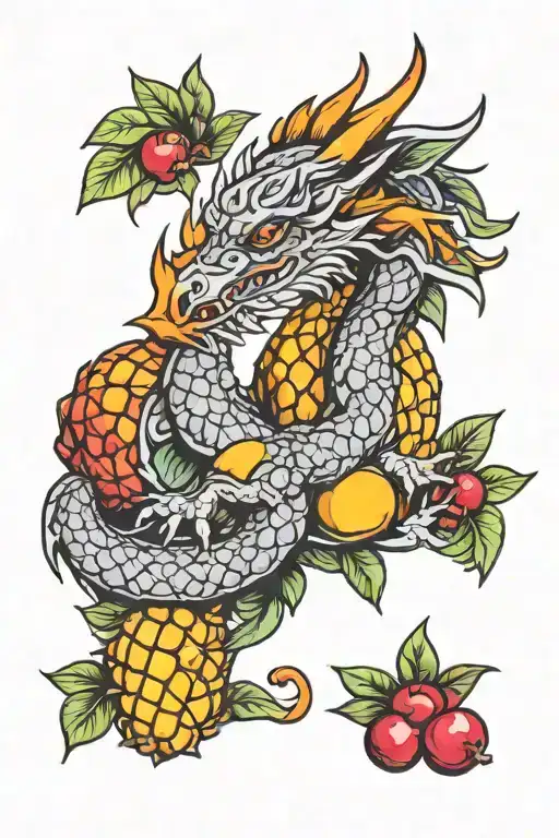Dragon And Mango Pineapple Cherries Symbolizing Passion