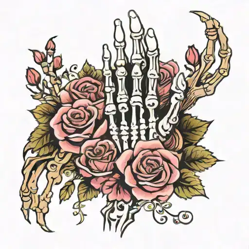 Skeleton Hand Tattoo With Flowers Unique Tattoo Design