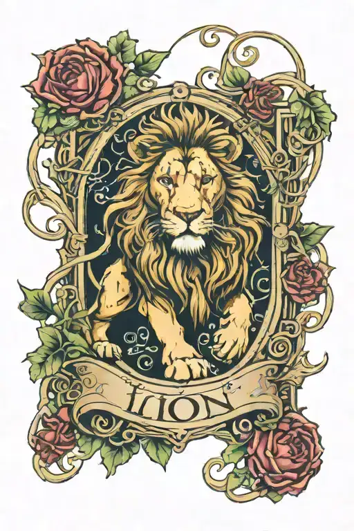 Lion Over A Gateway To Heaven Looking Down On Earth With Vines Around Earth