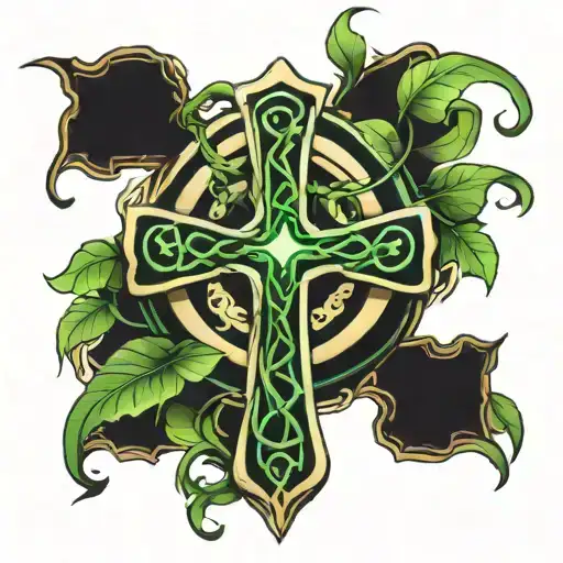 Celtic Cross With Vines Around It Luminous Points
