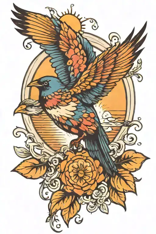 Bird With The Sun Setting