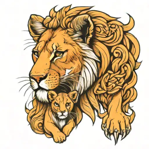 Lioness And Lion Cub