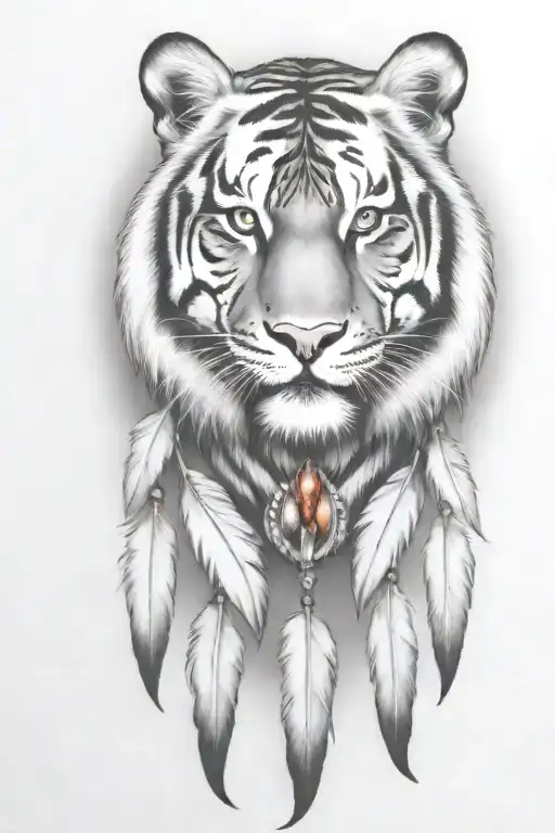 Tiger With Feathers Dangling Jems And Crystals