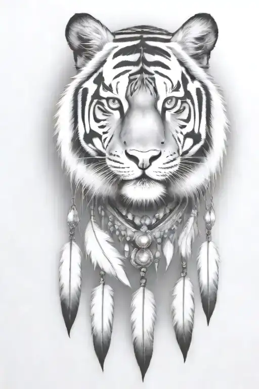 Tiger With Feathers Dangling Jems And Crystals