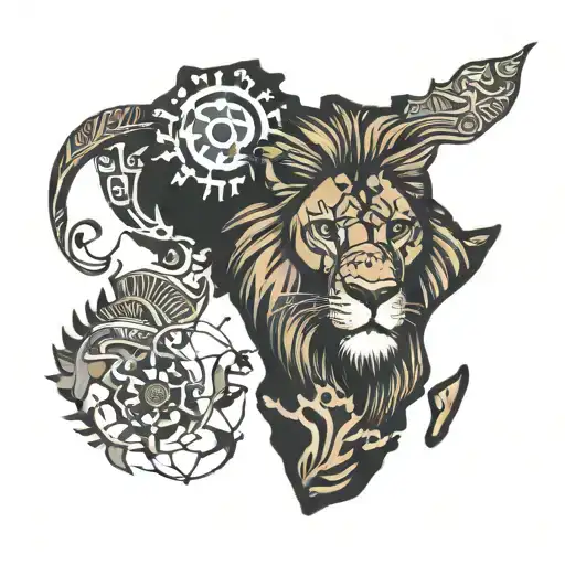 African Map With Lion