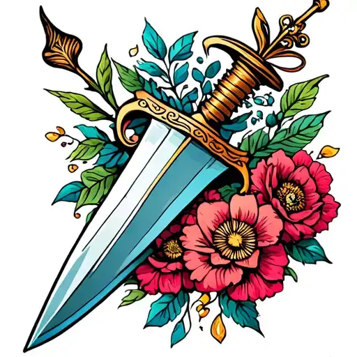Dagger With Flowers Surrounding