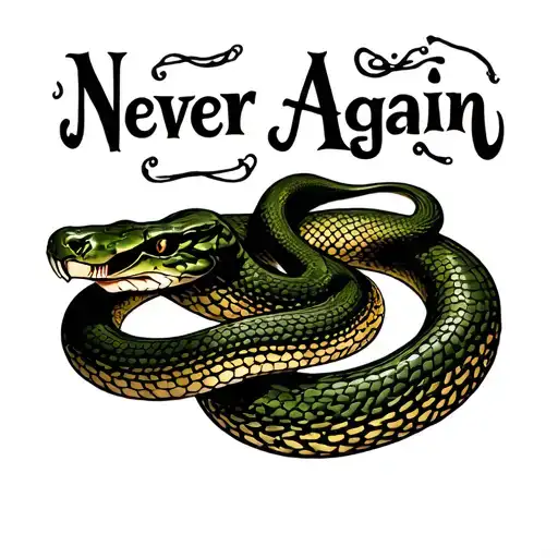 Snake With Text Above It Saying Never Again