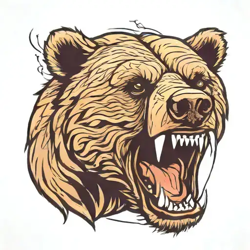 Brown Bear Face Roaring Fiercely