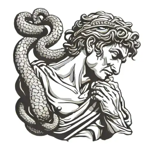 Statue Of David With A Snake Over His Eyes Like A Blindfold
