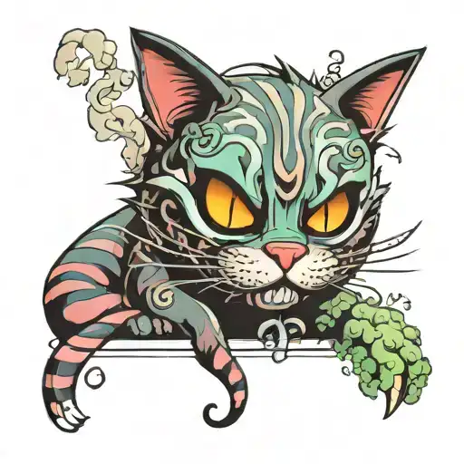 Cheshire Cat Black Cat Smoking Weed Smoke Rising