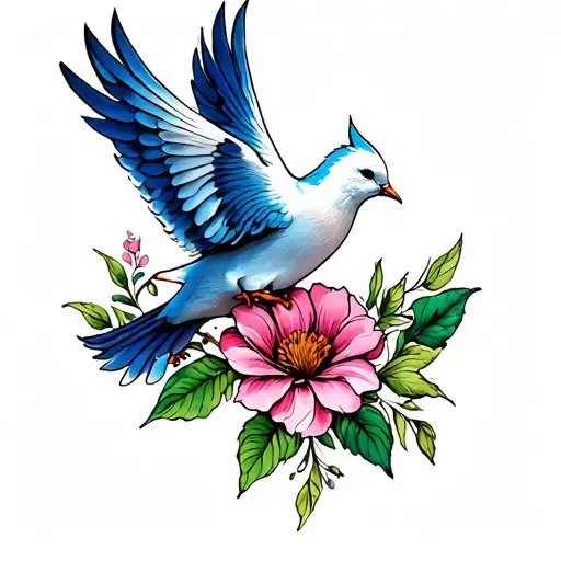 Dove And Flower With Color