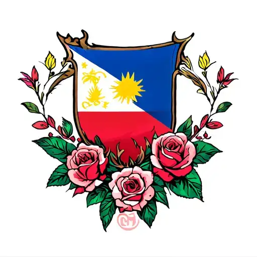 Filipino Flag With Roses Around It