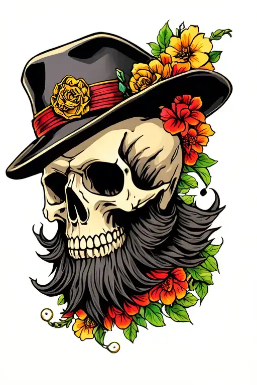 Skull With Beard And Hat