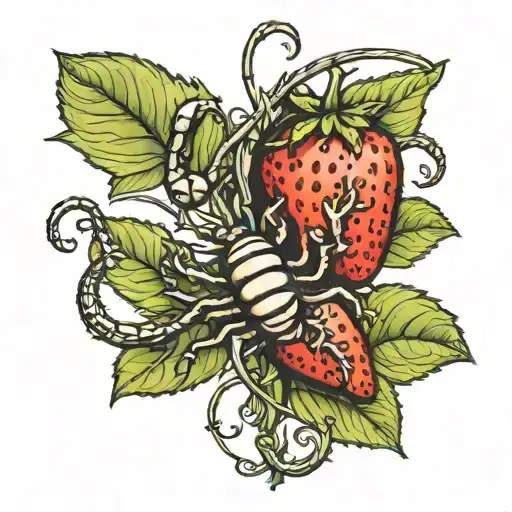 Strawberry On Vine With A Scorpion Disguised As Stem On Top