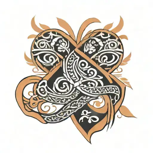 Polynesian Tatto Design With Cancer Ribbon Kn Hand