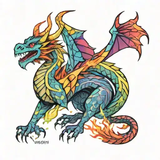 Geometric Fantasy Dragon Breathing Rainbow Fire
