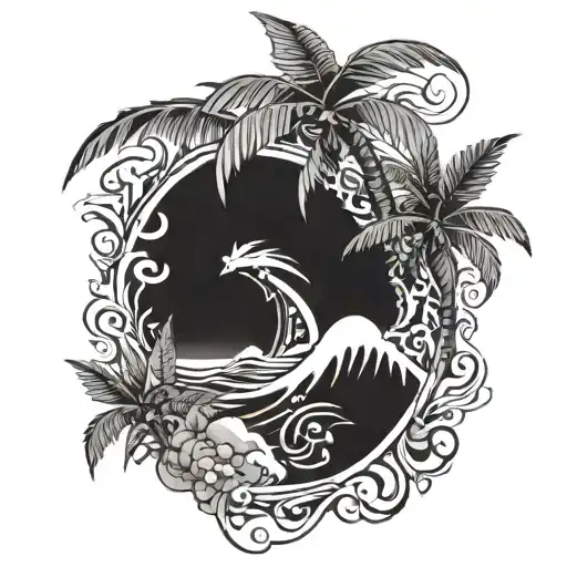 Palms And Sea Black And Grey